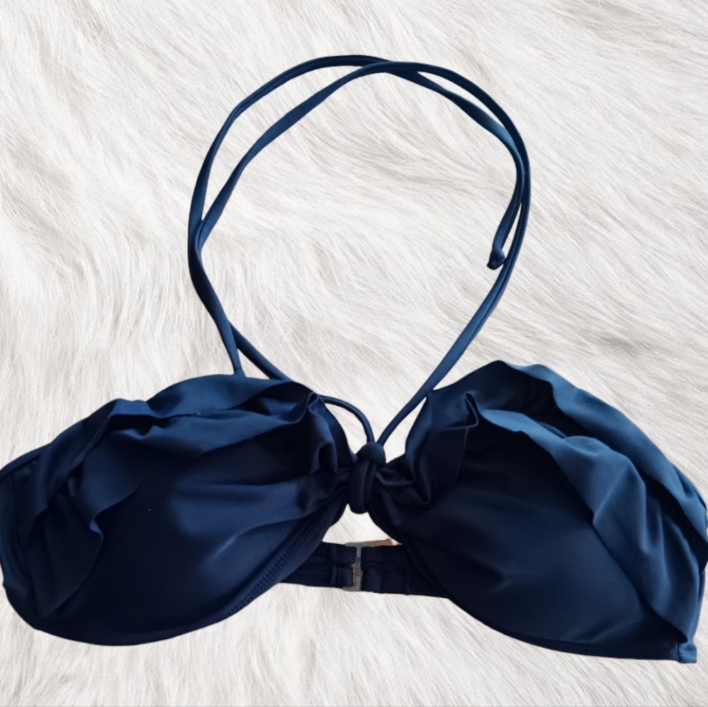 NWOT Y2K Hollister Bettys Women's Medium, Navy Blue Ruffle Bikini Swim Top